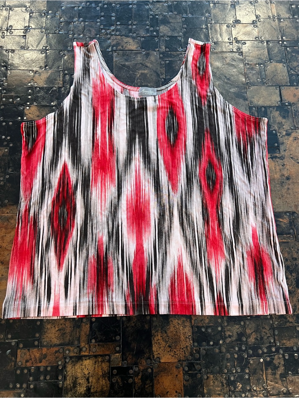Travelers by Chico's Berry Pink, Black & Pink Ikat-Stripe Tank